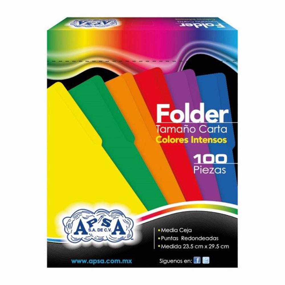 12. Folders De Colores 100 Pzas Apsa